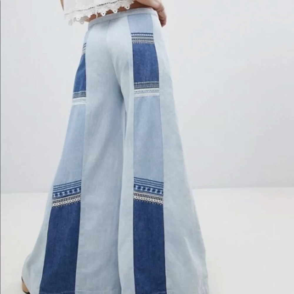 Free People Jeans Wide Leg Embroidered Side Zip - Picture 4 of 8